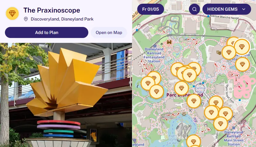 Filtre de joyaux cachés activé sur la carte interactive de MagicWait Paris
