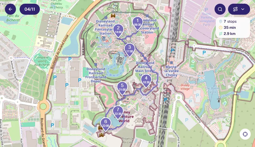 Itinéraire planifié visualisé sur la carte interactive de MagicWait Paris